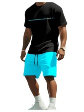 Men's 2 Pieces Set Graphic Print Round Neck Short Sleeve T-Shirt and Shorts B...
