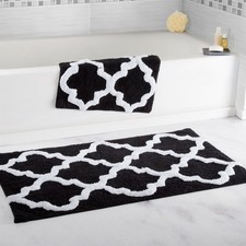 100 Cotton Plush Trellis Lattice Pattern 2 Pc Bath Mat Set