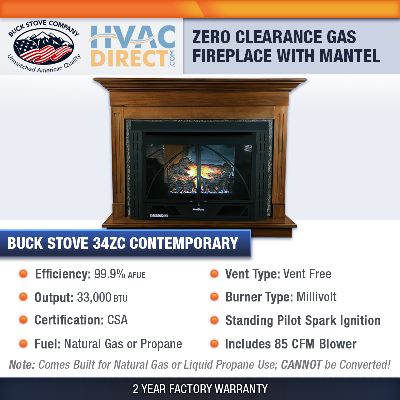 Buck Stove 34 ZC Contemporary Vent-Free NG/LP Gas Fireplace w