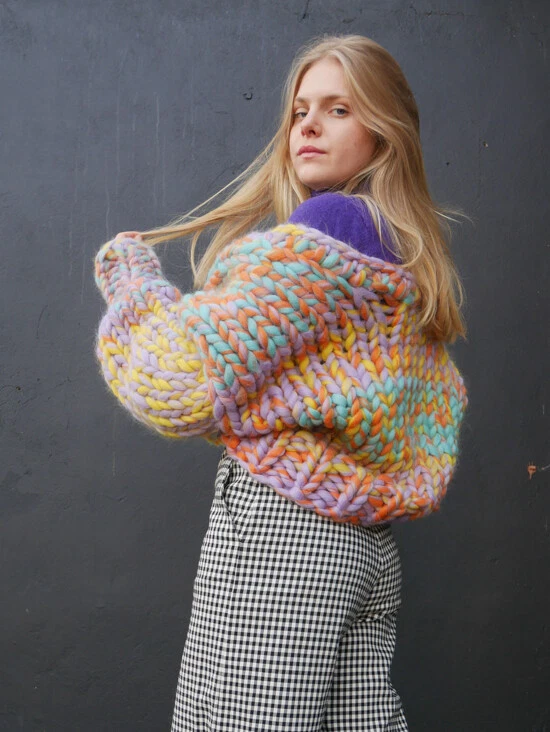 Strickjacke Chunky Cardigan,Stricksweater 100% Wolle Wollmantel,Strickpulli - Bild 2 von 3