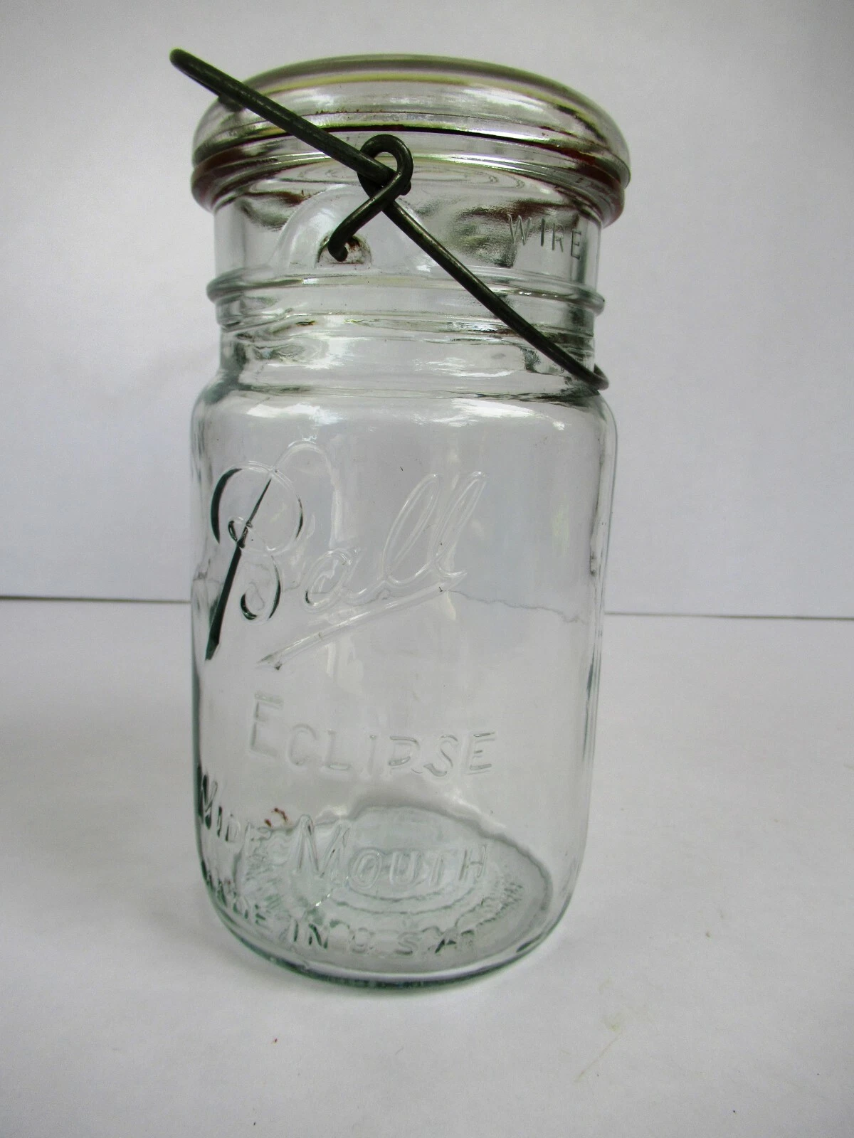 Vintage Jar Ball Eclipse Quart Wire Closure Clear Wide Mouth Canning Jar Glass"F
