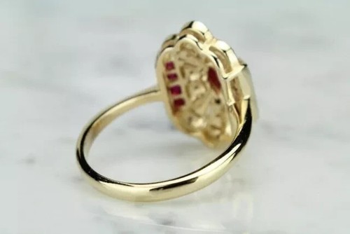 2Ct Marquise Cut Lab Created Red Ruby Halo Ring 14K Yellow Gold Plated Silver - Picture 4 of 10