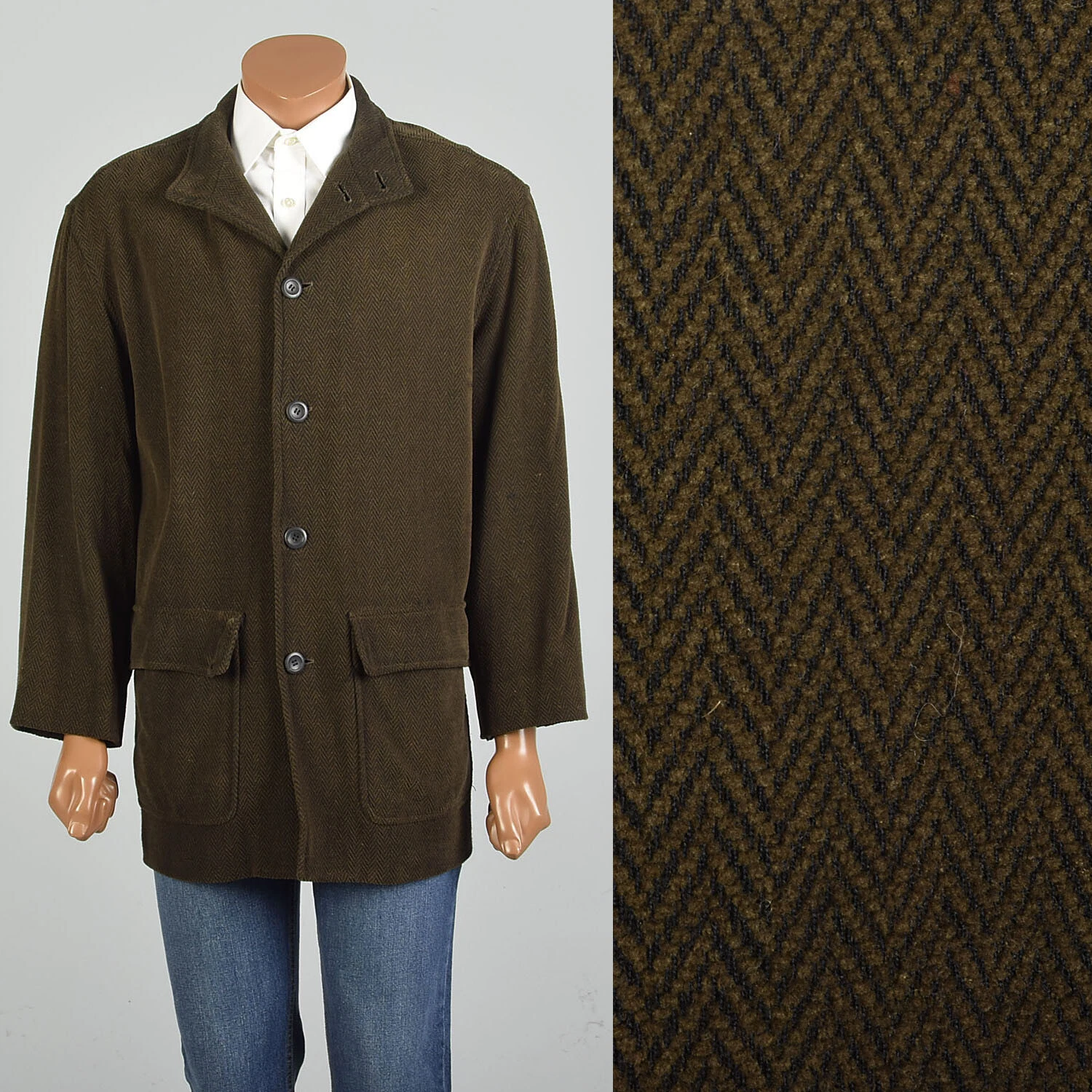 zegna 2000s herringbone patch pocket made in italy coat jacket