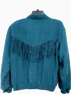 VINTAGE 100% SILK MALCOLM FLOWERS Jacket Top Fringe Women