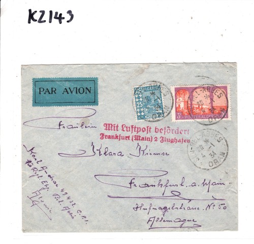 ALGERIA Air Mail Cover Zeppelin? Sidi-Bel-Abbes GERMANY Frankfurt 1934 KZ143 - Picture 5 of 10