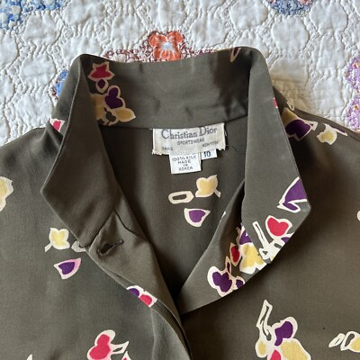 希少 80s Christian Dior 麻100% リブシャツ ヴィンテージ Christian Dior vintage 80's 100% silk Short sleeve button front