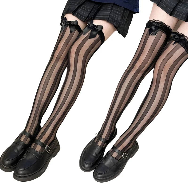 Vertical striped hotsell thigh high stockings