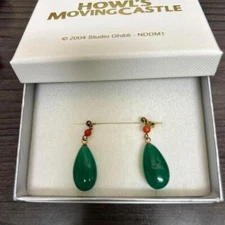 Howl's Moving Castle Earrings Green Agate Silver 925 Studio Ghibli Natural Stone