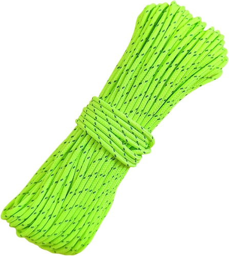2Mm Fluorescent Reflective Guyline Camping Paracord, Ultralight Thin Cord Rope f
