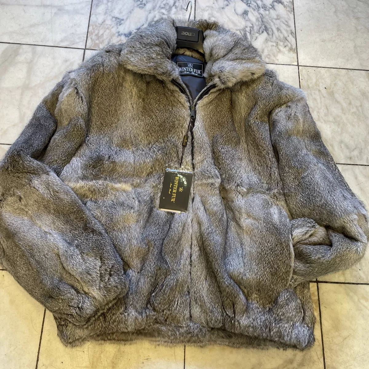 White Rabbit Fur Hooded Bomber Jacket for Men