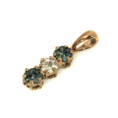 0,25 ctw natürlicher blau & weißer Diamant massiv 14k Rotgold 3 Blumen Anhänger