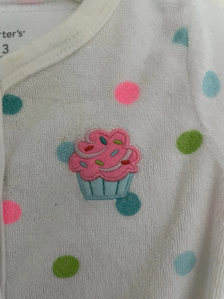 Carter's Bebé Niña Colorido Lunares Cupcake Terry Francés Dormir y Jugar Blanco 3M Foto 4 de 4
