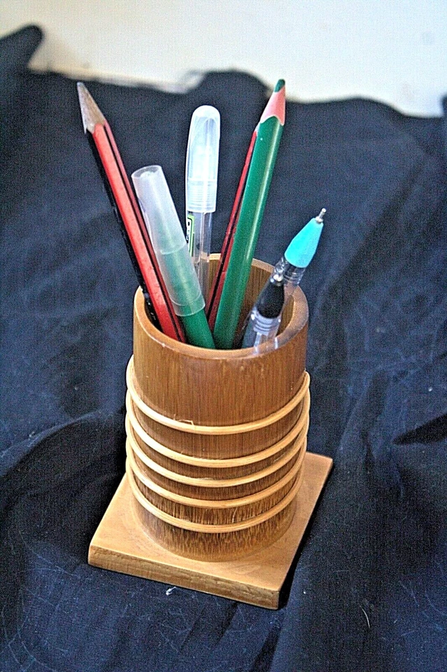 Bambú Madera Pluma Lápiz Papelería Soporte Olla Organizador Mesa Escritorio Estilo Espiral Foto 4 de 4