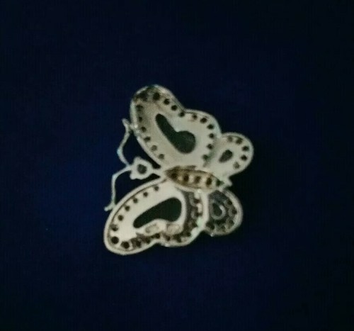 Exquisite 925 Sterling Silver Butterfly Blue Created Opal Pendant Cubic Zirconia - Picture 4 of 6