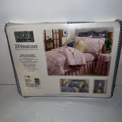 JCP Home Collection TWIN Flat Sheet 66x96 Gingham Blue 50/50 - 200 Thread Count