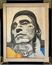 IMPORTANT MENDIJ VINTAGE MODERN ART SURREALIST MAN MIXED MEDIA PAINTING OLD 1988