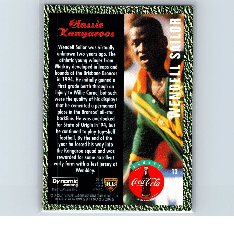 Wendell Sailor NRL Classic Kangaroos 1995 Dynamic Coca-Cola #13 - image 2 of 2