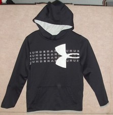 Youth black/white UNDER ARMOUR Loose ColdGear pull over hoodie sweat shirt, M