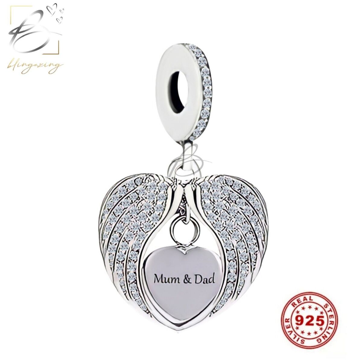 Charm, Angel on Heart, Silver Charm, Angel on Heart, Silver