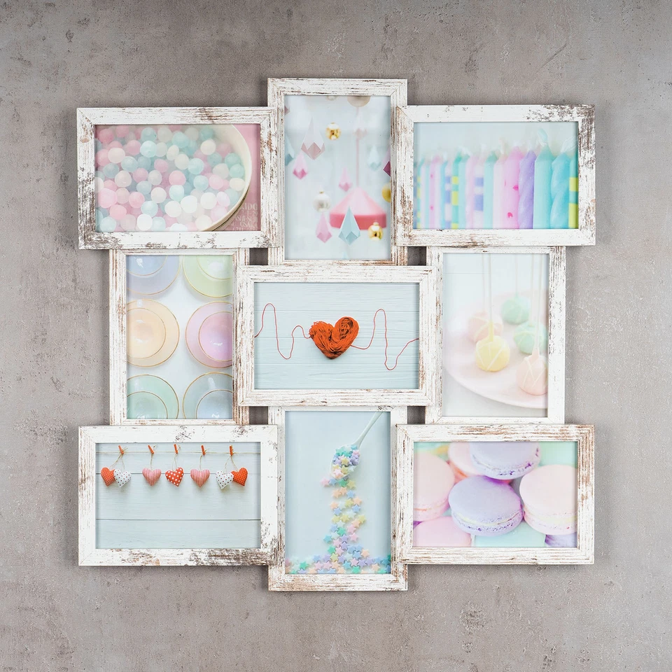 levandeo Bilderrahmen Collage 9 Fotos 10x15 und 13x18 Shabby Chic MDF Holz Glas - Bild 2 von 4