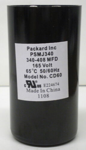 Packard PSMJ340 Motor Start Capacitor. 340-408 MFD UF / 165 VAC - Foto 1 di 1