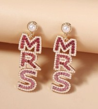 Crystal Mrs drop bride pink wedding hen do Big Statement Earrings gift Uk