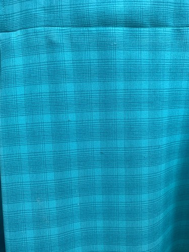 Vintage 1960's 1970's Handmade Dress Aqua Maxi Plaid Polyester Short Sleeves 34" - Picture 2 of 4