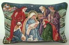 Christmas - Nativity w/ Mary, Joseph, Wise Men, Shepherds Tapestry Pillow New