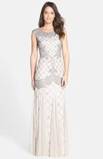 NEW Adrianna Papell Beaded Trumpet Gown Sequin Grey RARE SZ 10  N106