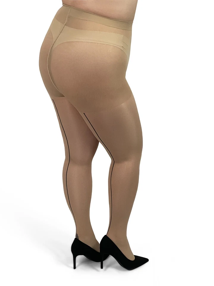 Plus Size Sheer Jive Seamed Tights Curvy Super Stretch Sheer Pantyhose UK 16-22 — 第 3/4 张图片