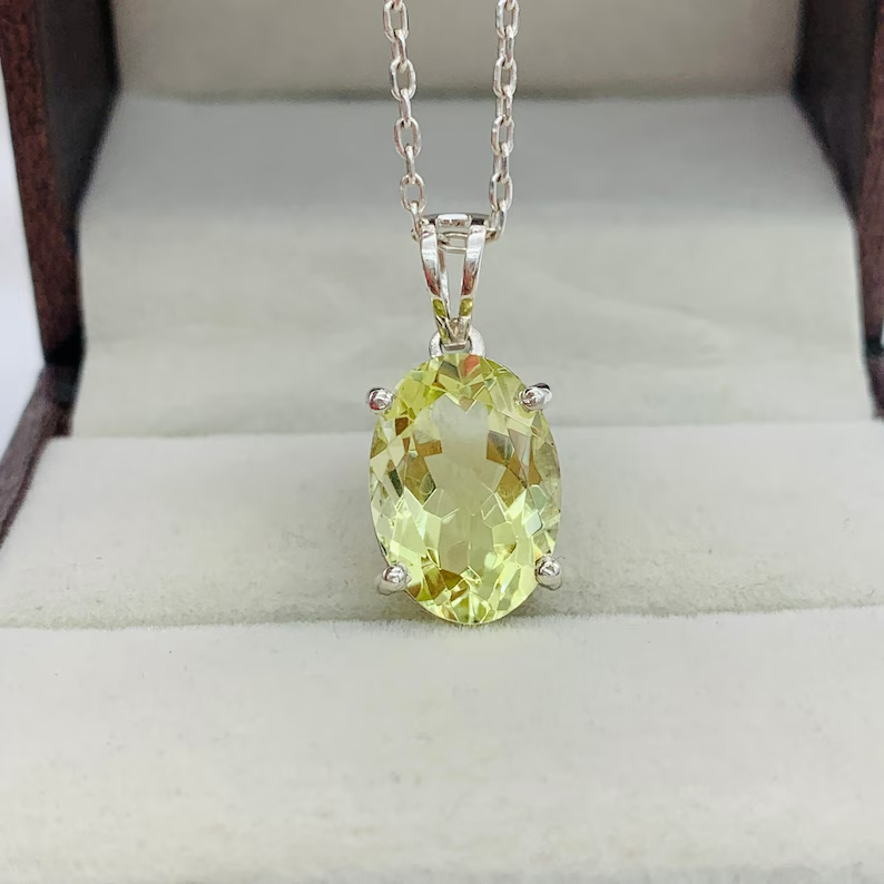 Pendentif Pierre De Naissance En Argent Sterling 925 - Topaze Jaune Ovale, Fait Main, Cord 18 Pouces