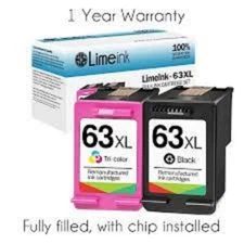 2 Pk 63XL Ink Cartridges for HP Deskjet 1110 1111 1112 2130 2132 3630 3632 5258