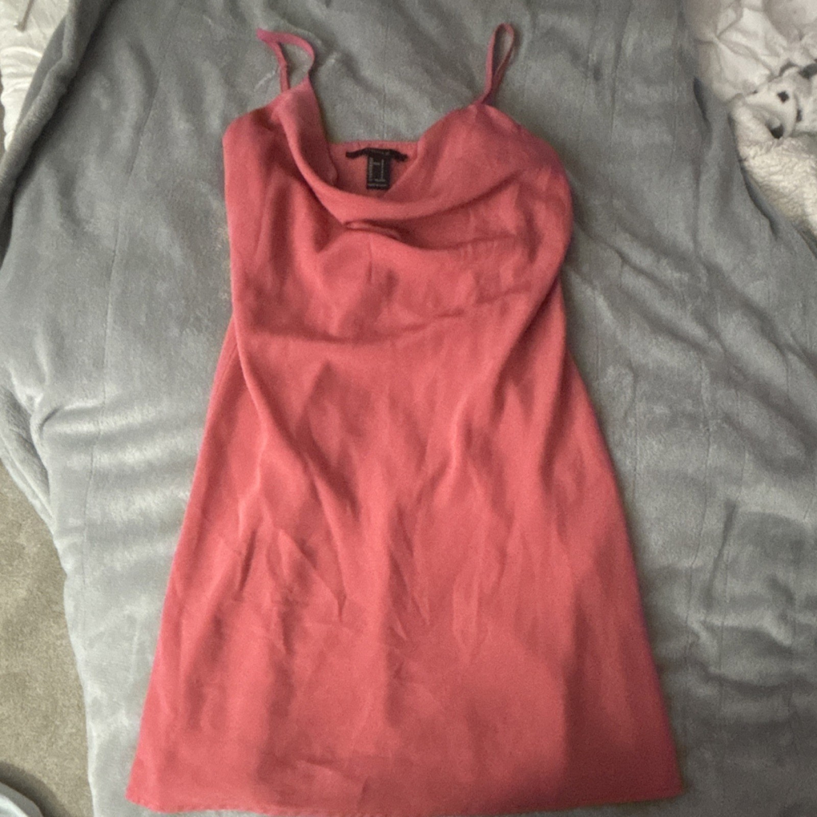 Forever 21 Pink Satin Cowl Neck Strappy Slip Mini Dress Women S