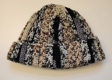 Beanie Hat Warm Ribbed Neutrals w/Cuff Converts To Slouch Hand Crochet One Sz
