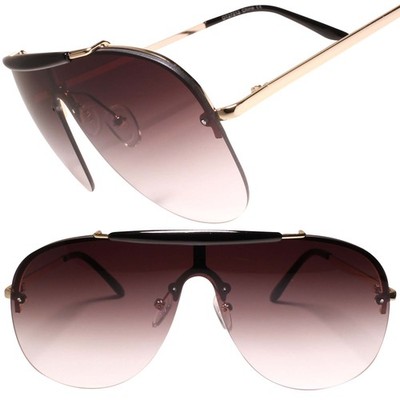 Modern Luxury Classy Upscale Gray Mono Lens Shield Aviation Oversized Sunglasses
