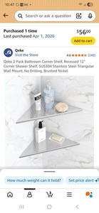 Qeke 2 Pack SUS304 Stainless Steel Corner Shelf, Brushed Nickel, No Drilling