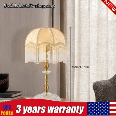 Vintage Indoor Table Lamp with Unique Beige Shade and Beaded Tassel(No Bulb)