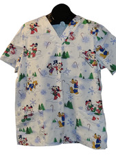 Mickey And Minnie Mouse Winter Fun Small Medical Scrub Top