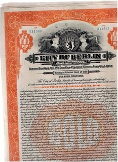 Set 6 City of Berlin 1925 $1000 Gold Bond orange partly with coupons VF