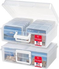 IRIS USA 4" x 6" Photo Storage Box Craft Keeper, 2-Pack, Transparent Handle C...