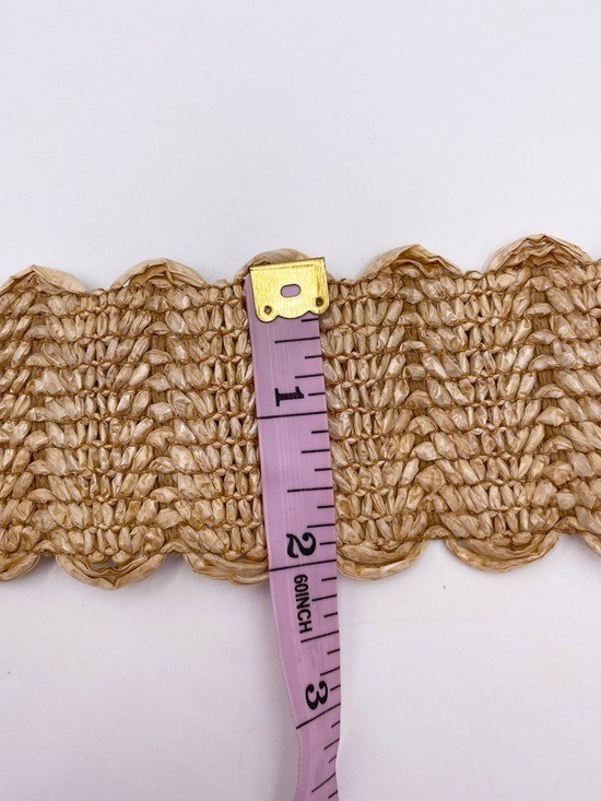 Zara Inditex Tan Woven Straw Raffia Beach Chunky Buckle Belt RN 77302 Large New Zara Woven Raffia Belt Gold Tone Textured Buckle Stretch  main image 4