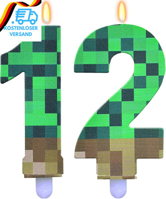Pixel Geburtstagskerzen Zahlen 12, Pixelmotiv Kerze 12 Geburtstag Mädchen Junge,