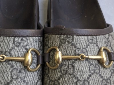 Gucci Horsebit Mules Monogram Logo Canvas Brown Men 12.5 Leather