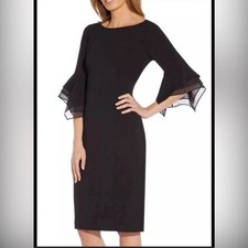 Adrianna Papell Black Midi Dress with Sheer Bell Sleeves