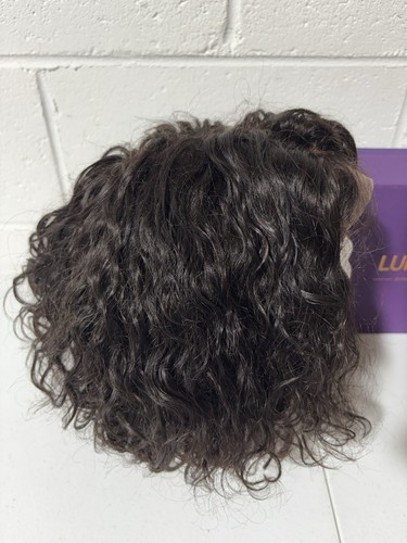 LUVME Human Hair Lace Wig Natural Dark Brown Middle Part Layered Water Wave Bob - Picture 8 of 20