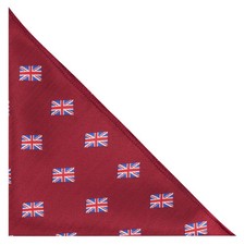 Union Jack UK Flag Burgundy Red Herringbone Embroidered Pocket Square Handker