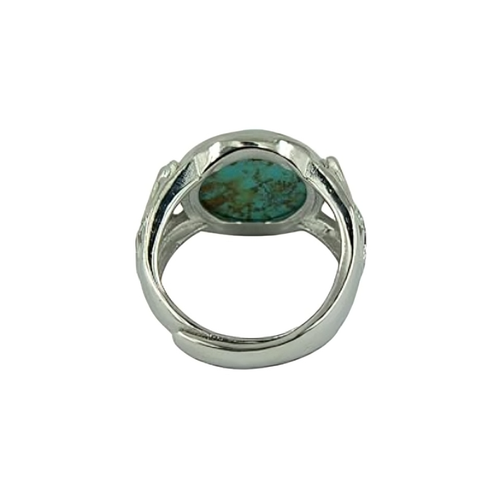"Adjustable Silver Ring with 10mm Natural Turquoise Round Cabochon Stone" - Picture 3 of 6