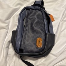 Coach Shoulder Bag Leather Navy Total Pattern C2962 Used