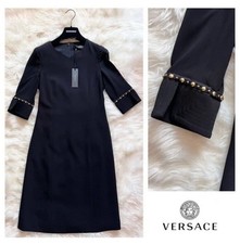 New! NWT VERSACE Logo Studded Cuff V-Neck Shift Dress $1650