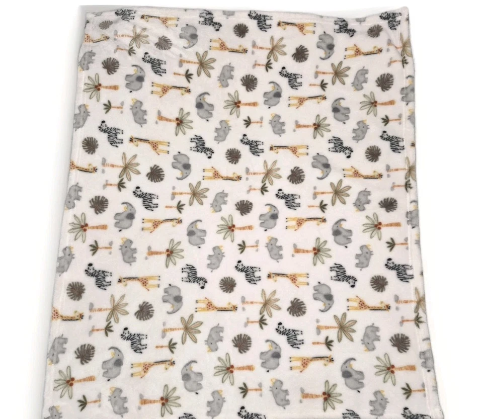 Baby Starters White Safari Blanket Jungle Animal Elephant Zebra Giraffe Rhino - Image 2 of 4